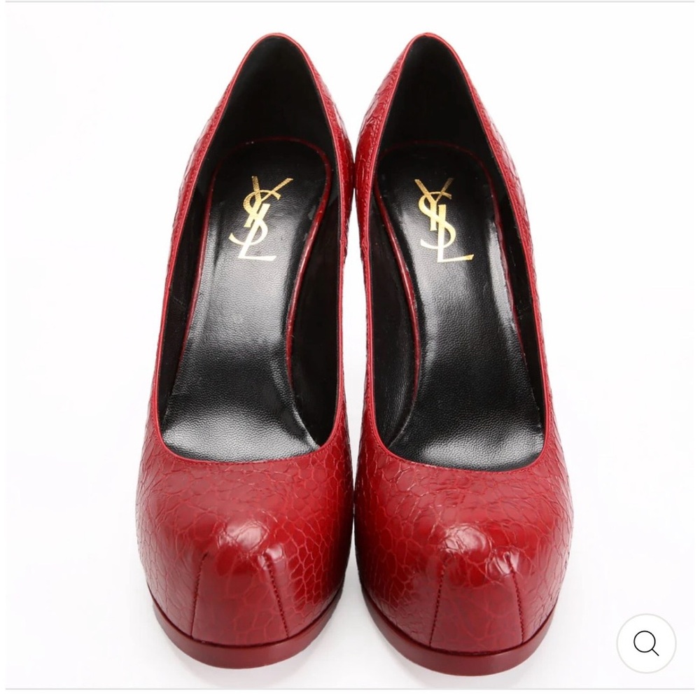 ❤️Saint Laurent “Tribtoo” Red Croc-Embossed Platform Stiletto Pumps | EU 38 - Picture 2 of 10